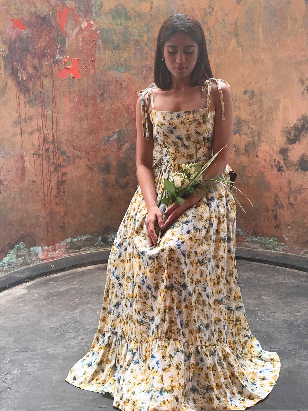 Coral Dress - Yellow Floral