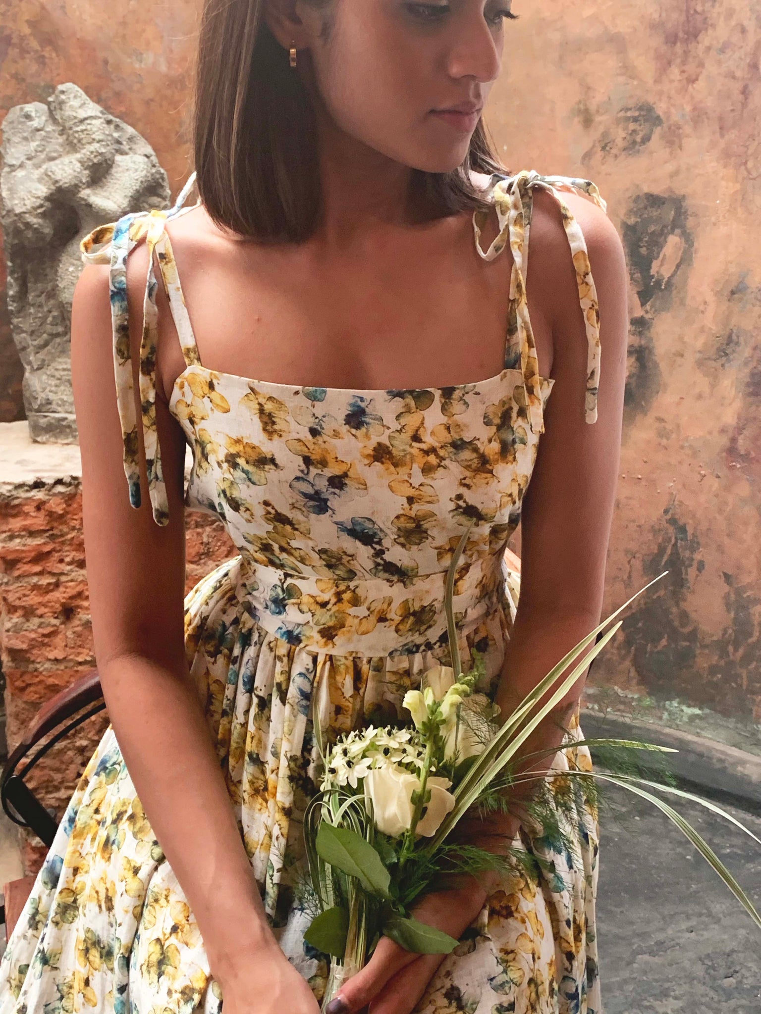 Coral Dress - Yellow Floral