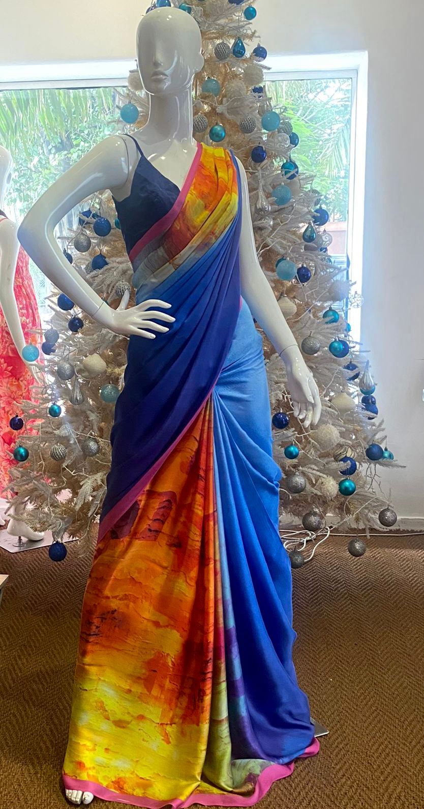 Jai by Aashkii  silk satin saree - blue abstract
